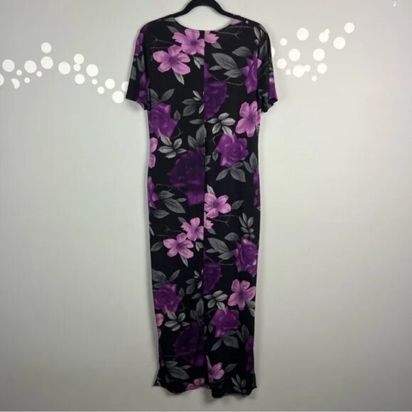 Vintage Susan Lawrence Floral Maxi Dress Size M Stretch Knit Slit Hem - Picture 8 of 8